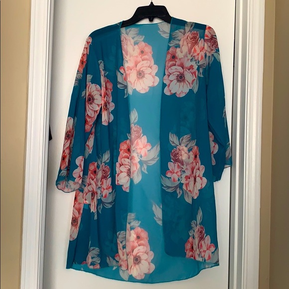 Turquoise floral cardigan - Picture 1 of 3